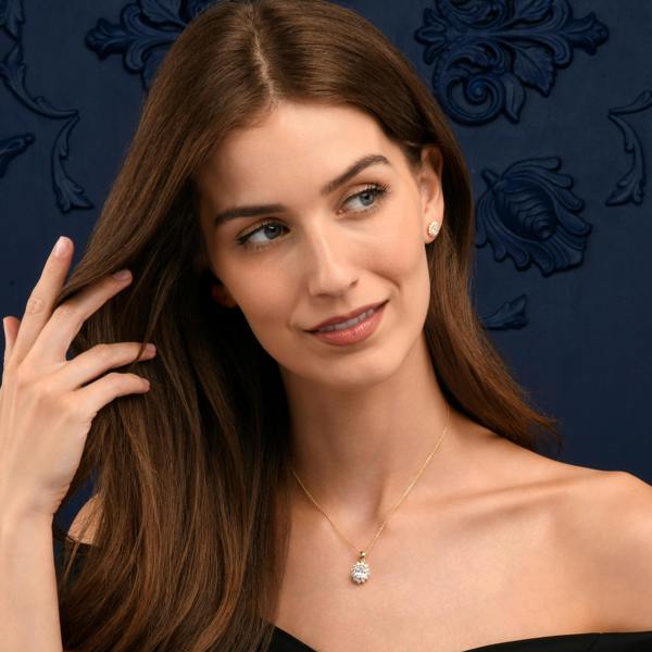 namana Gold Plated Sterling Silver Clear Cubic Zirconia Oval Halo Pendant Necklace