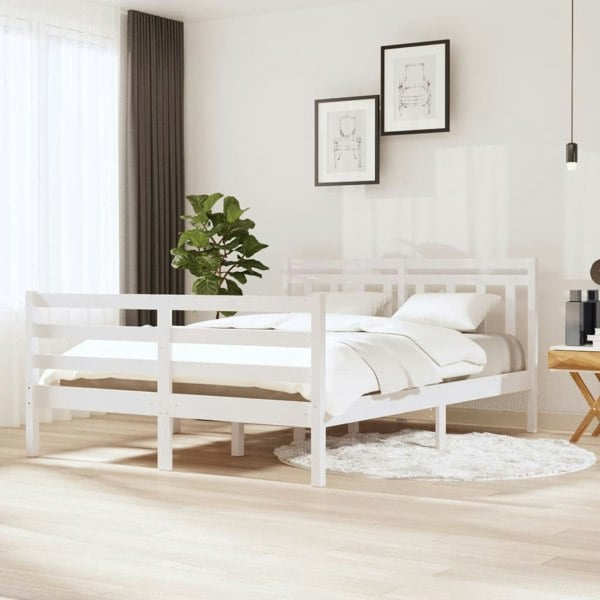 Berkfield Bed Frame White Solid Wood 140x190 cm