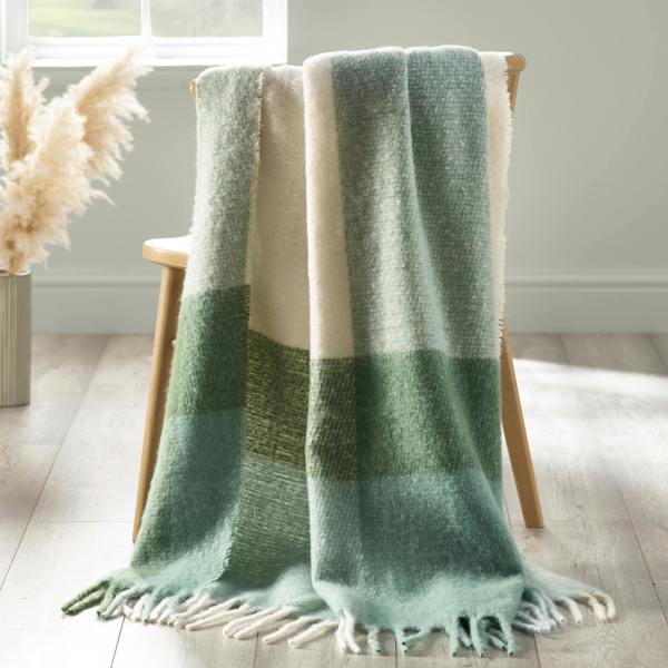 Catherine Lansfield Faux Mohair Check Blanket Throw Green