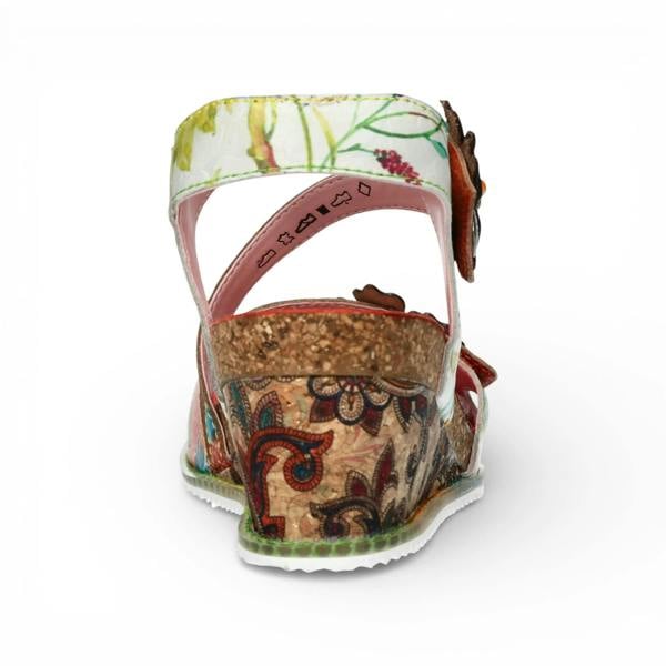 Laura Vita Bonito 32 - Women's Orange Floral Leather Wedge Sandals