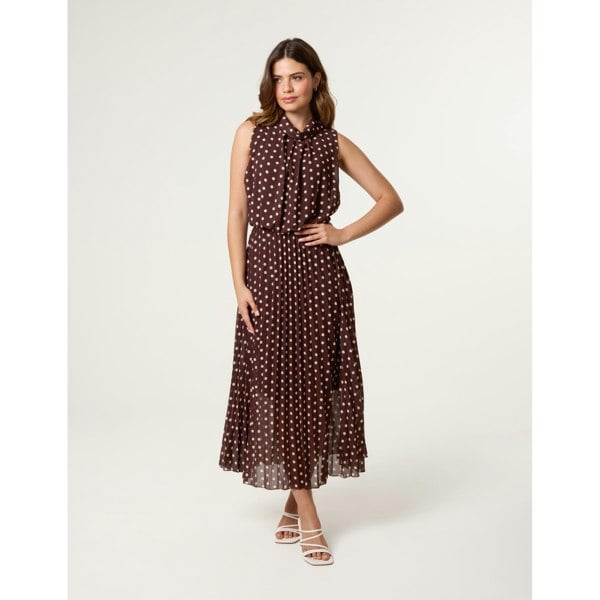 Blue Vanilla Polka Dot Sleeveless Cowl Pleat Dress