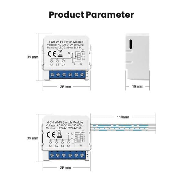 ENER-J Smart WiFi 3CH Switch Module, Converts Existing Switch to App & Voice Control, Works with Alexa & Google Assistant