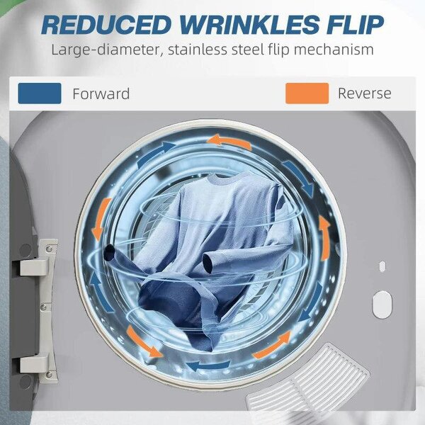 2.5kg Vented Tumble Dryer with Smart Mode, 800W Compact Tumble Dryer with Stainless Steel Tub, Silver Tone