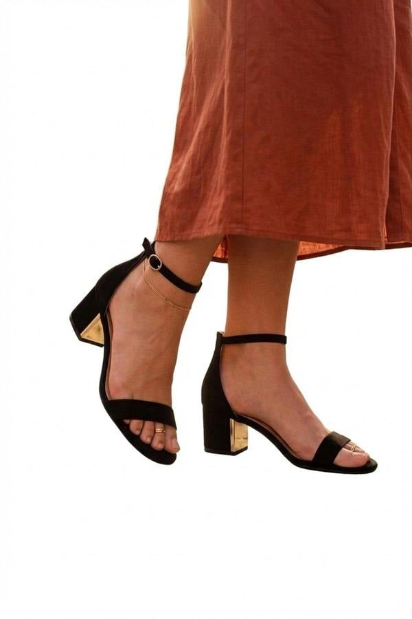 Zara Womens Ankle Strap Block Heel Sandals - BLACK_wb