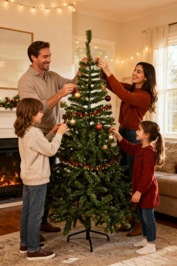 4ft, 5ft and 6ft Artificial Green Boston Pine Christmas Trees, PVC with Metal Stand image 6