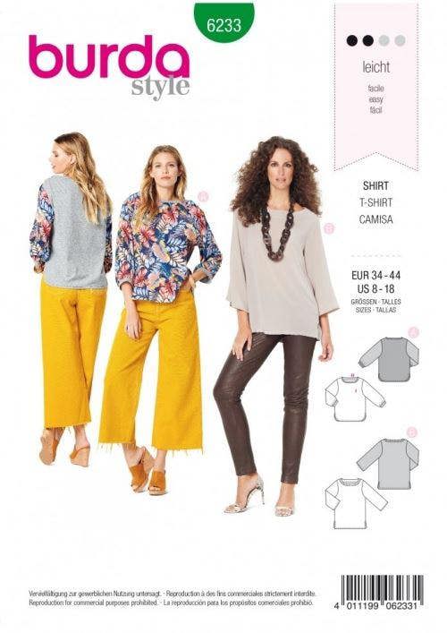 Burda Sewing Pattern 6233 Tops For Women, Sizes 8-18 - Easy