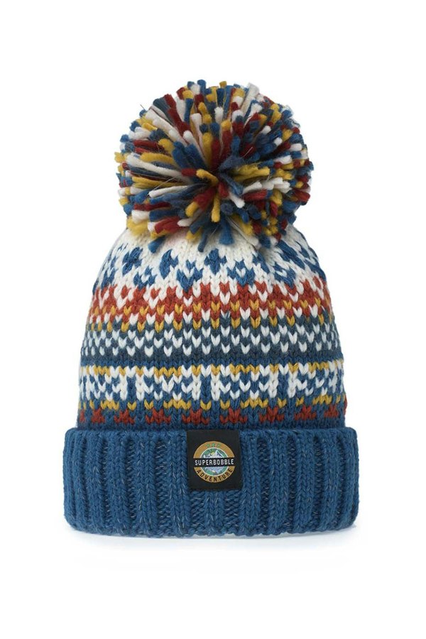 SuperBobble Kids Nordic Knit Beanie Bobble Hat - Fjord Blue