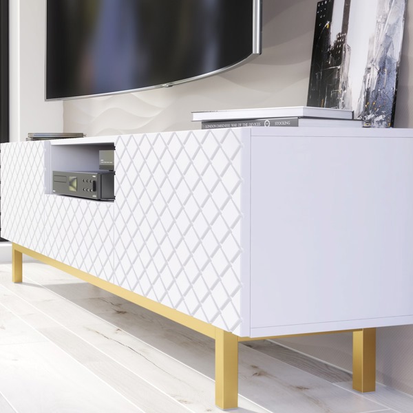 Mex Furniture Elegantly Grooved Front TV Unit 180cm with Gold Accents