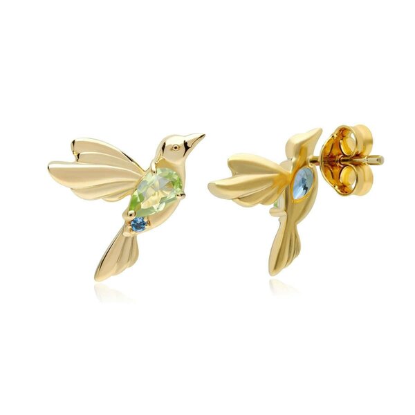 Gemondo ECFEW Peridot and Blue Topaz Hummingbird Stud Earrings in 925 Sterling Silver