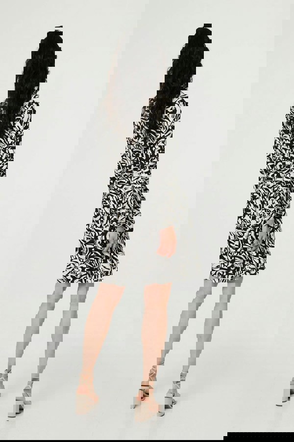 Black | Printed Long Sleeve Knee Length Dress
