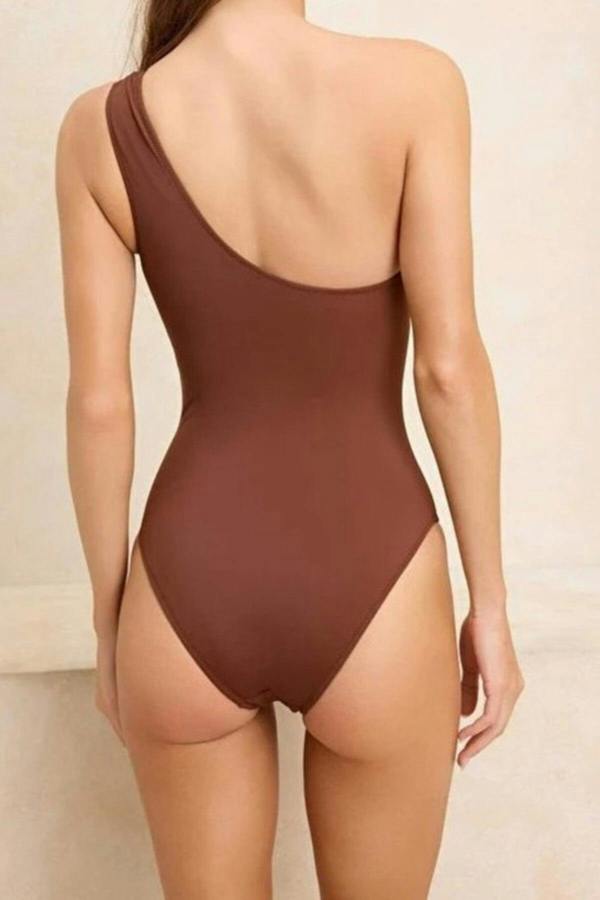 WOVCOR One Shoulder Cut Out Detail Padded Regular Swimsuit