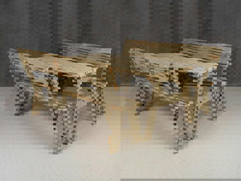 Victoria Space-Saving Picnic Table and Benches Set with Backrest – Wooden Outdoor Dining Set for Gardens and Patios
