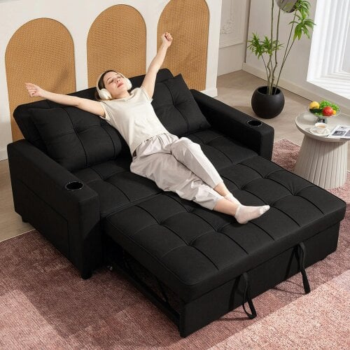 Wyld Haus Kanovi Fabric Black 2 Seater Pull Out Sofa Bed