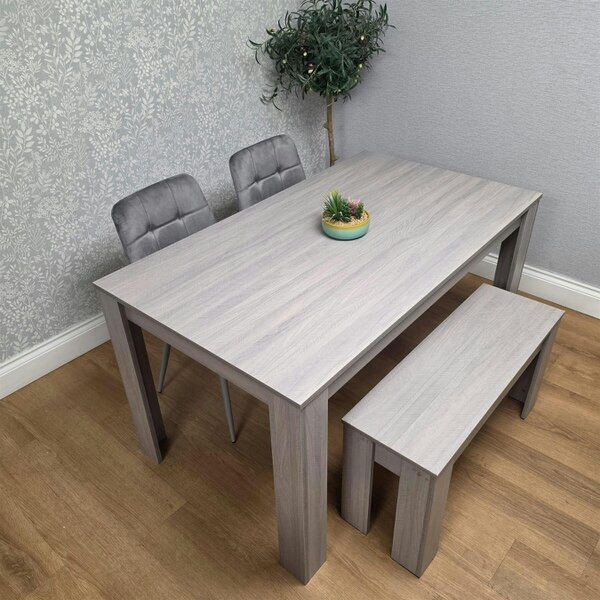 Kosy Koala Modern Rectangle Dining Table Set With 2 Grey Velvet Chairs And 1 Bench Dining Room Furniture