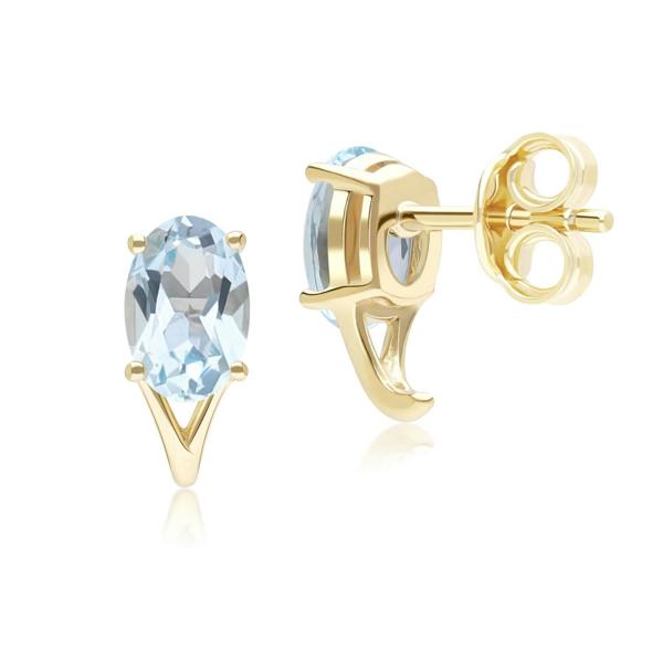 Gemondo Classic Oval Sky Blue Topaz Stud Earrings in 9ct Yellow Gold 7x5mm