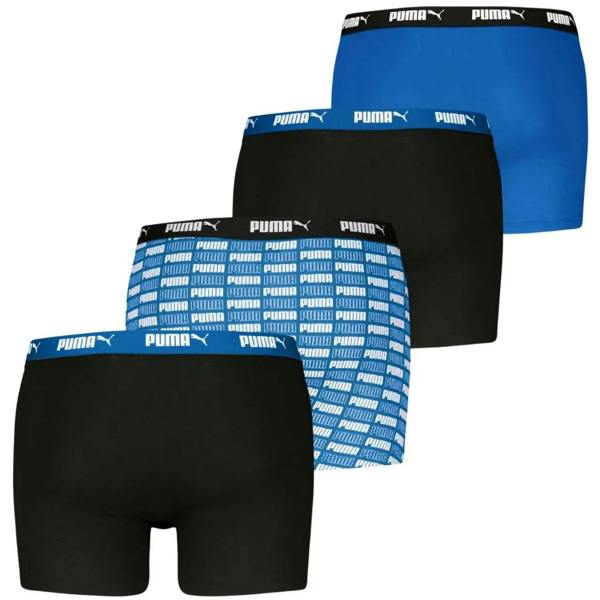 Puma 4-Pack Aop Logo Print Boxer Briefs, Black/Blue