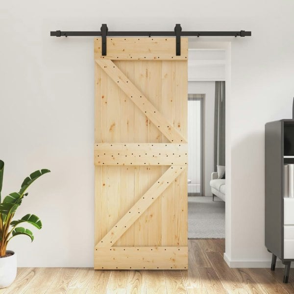 Berkfield Sliding Door with Hardware Set 85x210 cm Solid Wood Pine