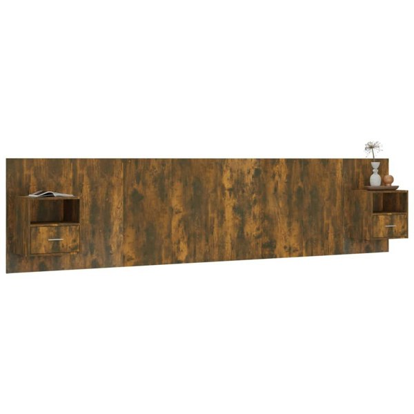 Berkfield Bed Headboard with Cabinets Smoked Oak Engineered Wood