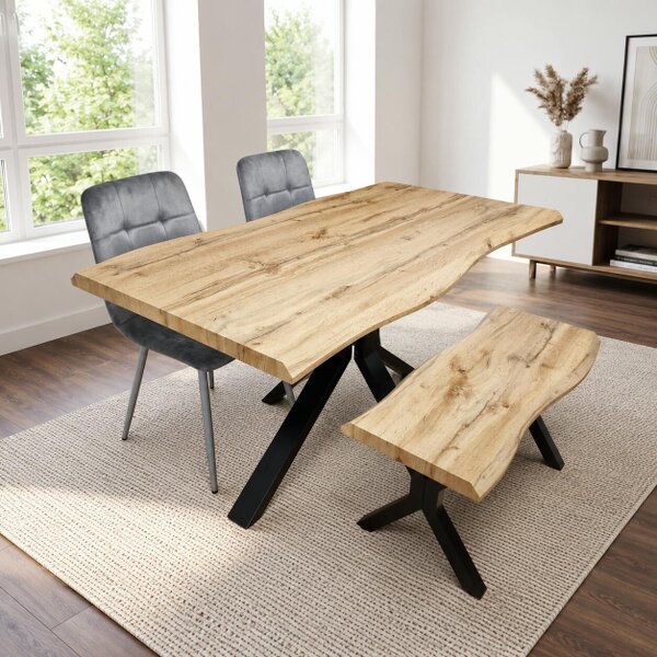 Kosy Koala Modern Dining Table Set With 2 Grey Tufted Velvet Chairs And 1 Bench Dining Room Furniture 117cm