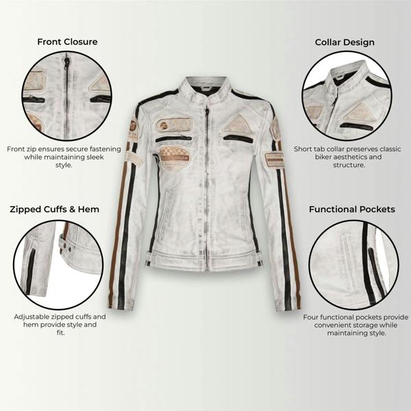 Infinity Leather Womens Leather Biker Racing Badges Jacket-Agadir