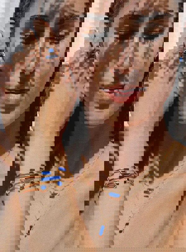 271R018702925 Geometric Hexagon Lapis Lazuli Yellow Gold Plated Ring 3