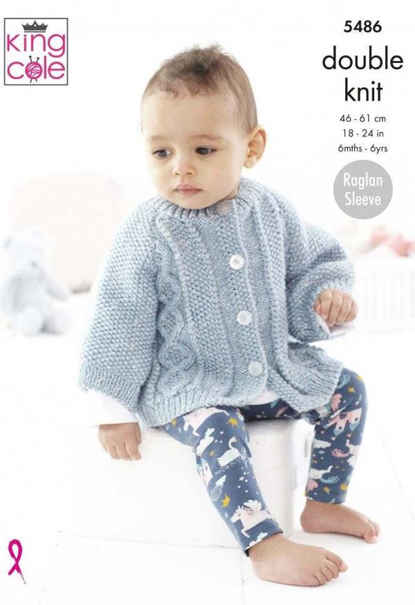 King Cole Cotton Top DK Knitting Pattern 5486, Sweaters, Cardigans for Baby, 6 Months - 6 Years