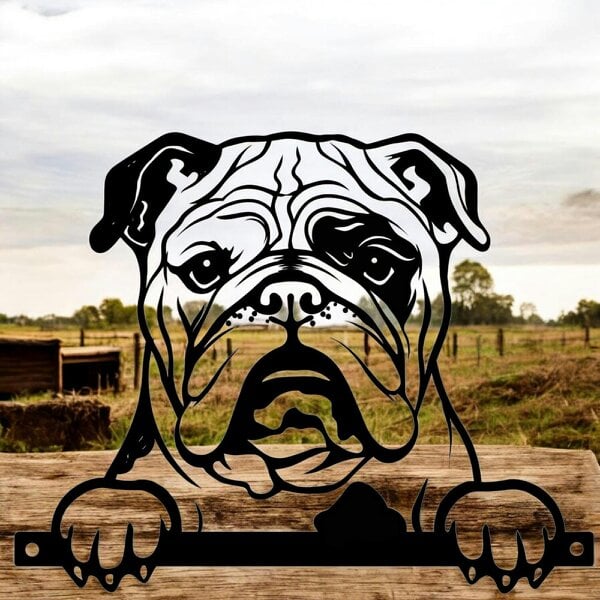 EDH Door Hardware Metal Bulldog Peeking Dog Silhouette – 25.5cm x 32cm | Durable Outdoor & Indoor Wall Art for Garden, Fence, or Home Décor