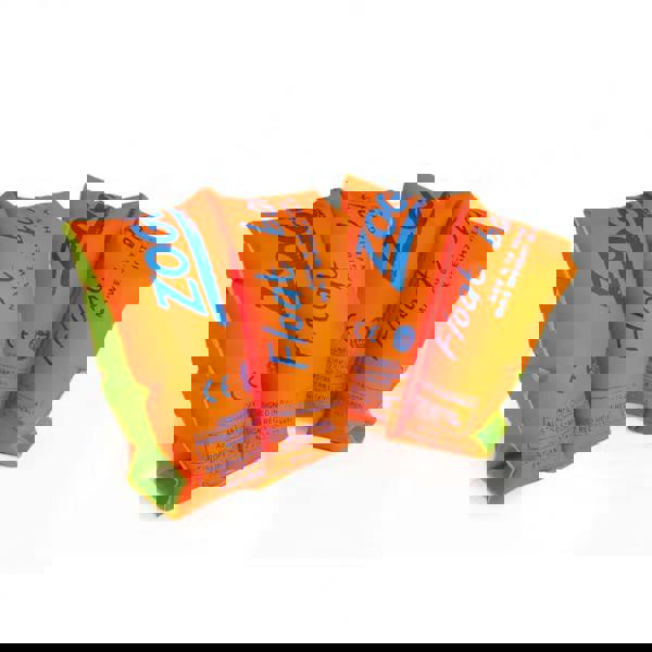 Playful orange Zoggs original float bands with green accents