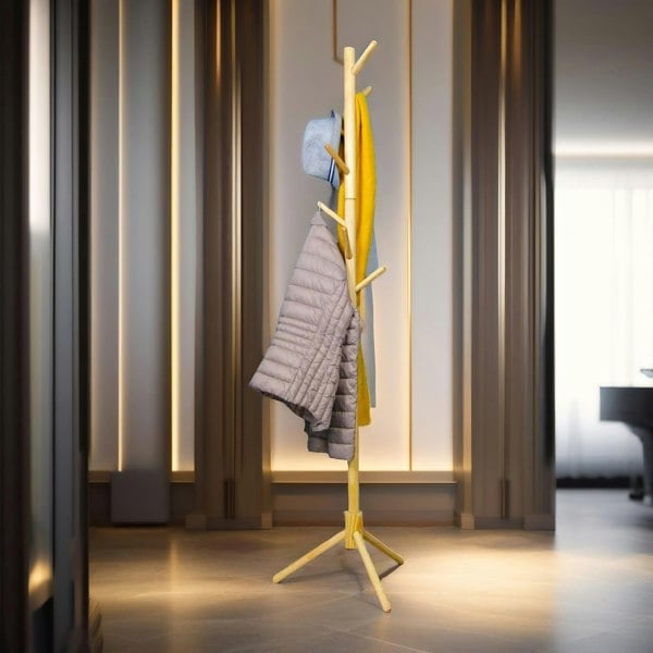 Rafaelo Mobilia Wooden Adjustable Coat Stand With 8 Hooks Brown