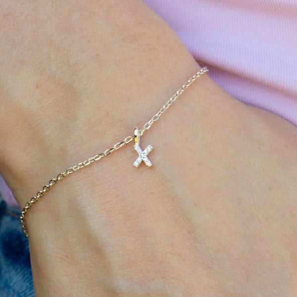 Mylee London Crystal Initial Dainty Chain Bracelet