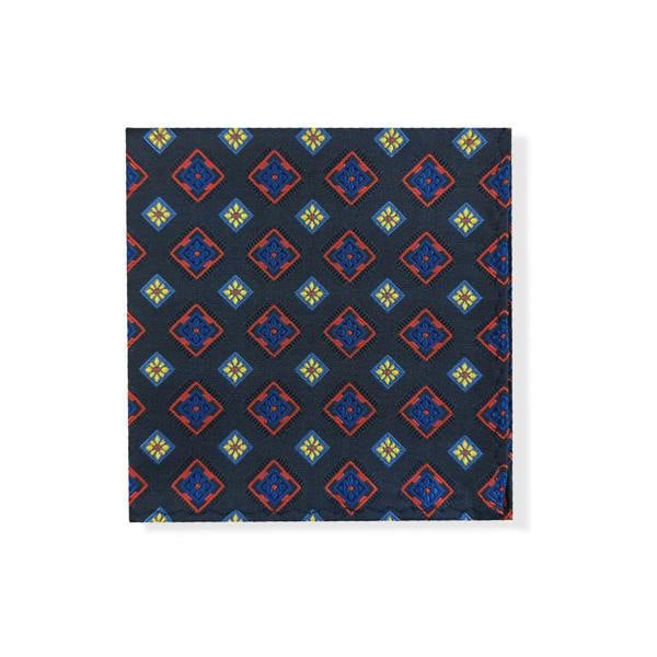 Navy Red & Yellow Squares Geometric Tie Set