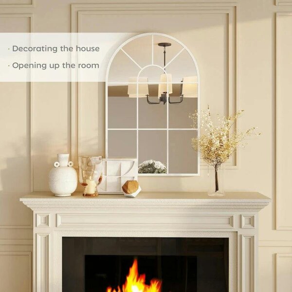 90 X 61cm Arched Grid Mirror - White