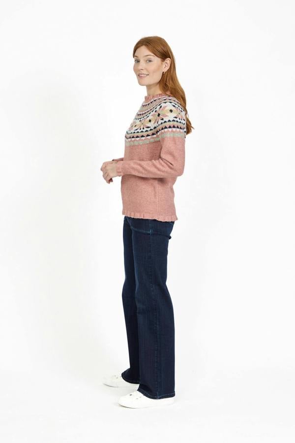 Mudflower Fair Isle Yoke Crew Neck Frill Knit Jumper
