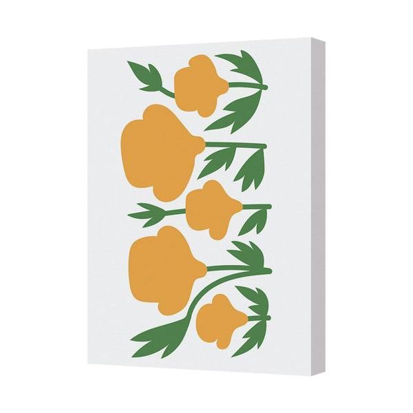 Benjamin Tate Design Gallery Wrapped Orange Floral Canvas Wall Art Print With Green Stems