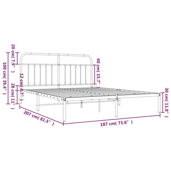 Berkfield Metal Bed Frame with Headboard White 180x200 cm