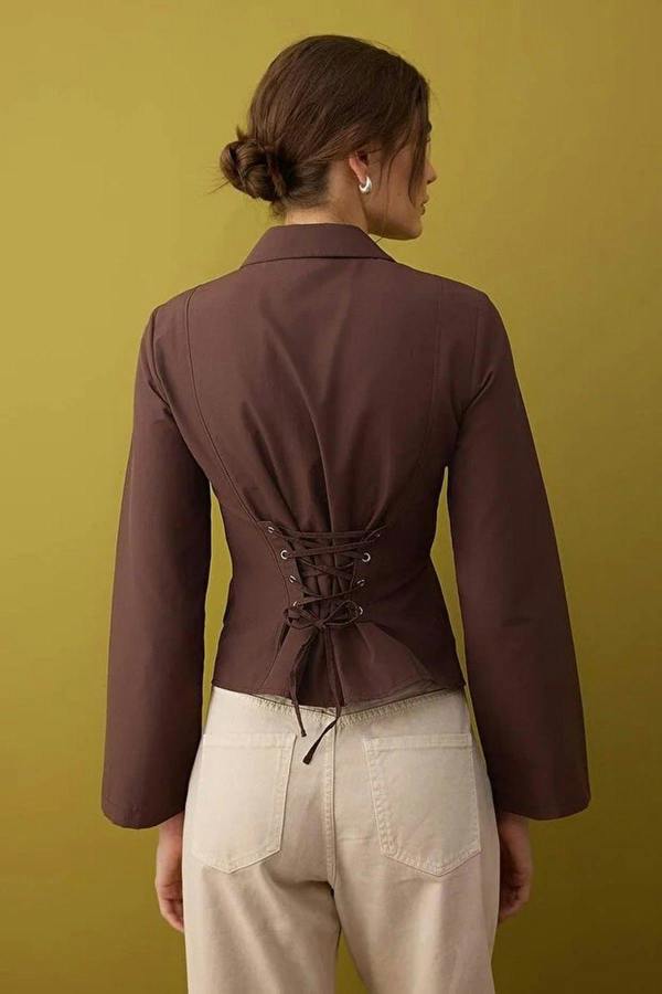 WOVCOR Waist-Sit Shirt with Corset Detail