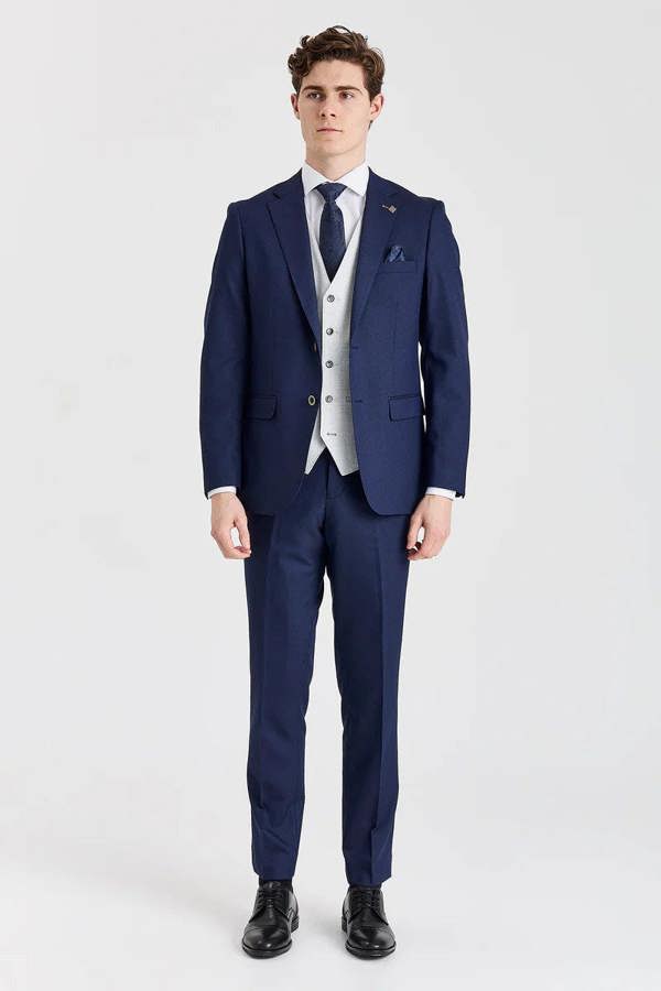 Paul Andrew Belmont Navy Suit with Belmont Silver Waistcoat