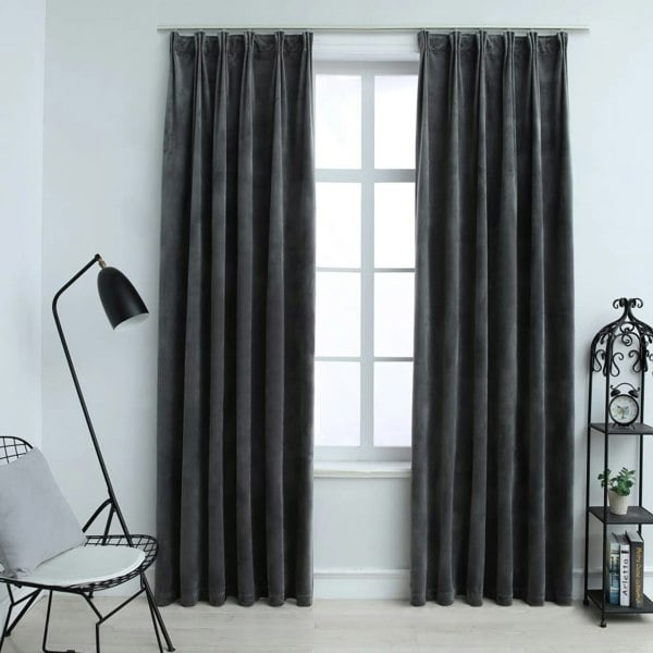 Berkfield Blackout Curtains 2 pcs with Hooks Velvet Anthracite 140x175 cm
