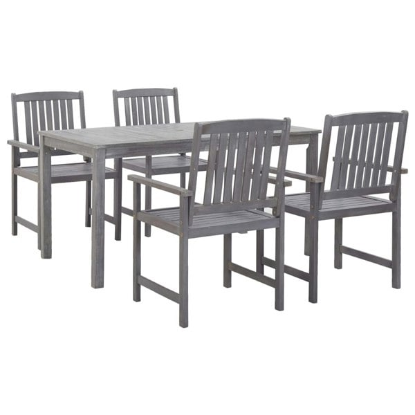 Berkfield 5 Piece Outdoor Dining Set Grey Solid Acacia Wood