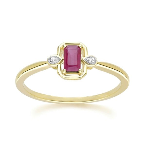 Gemondo Classic Ruby Baguette & Diamond Ring In 9ct Yellow Gold