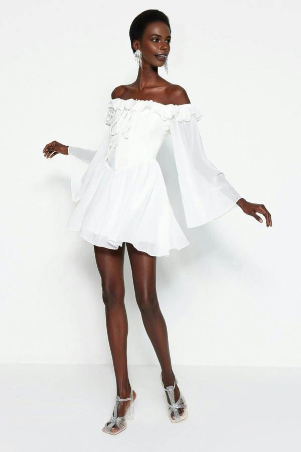 WOVCOR A-Line Ruffle Chiffon Evening Dress