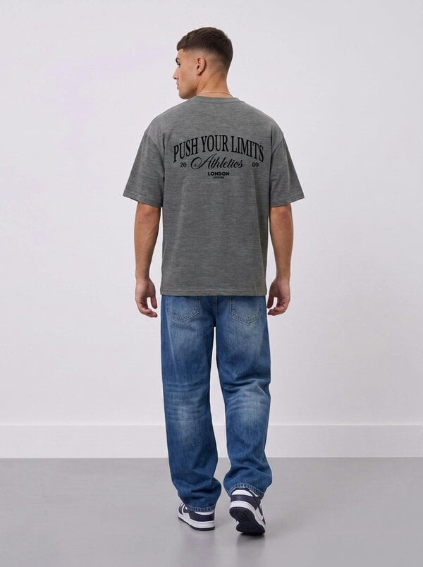 London Attitude Push Your Limits Oversized Heavyweight T-Shirt in Black Print
