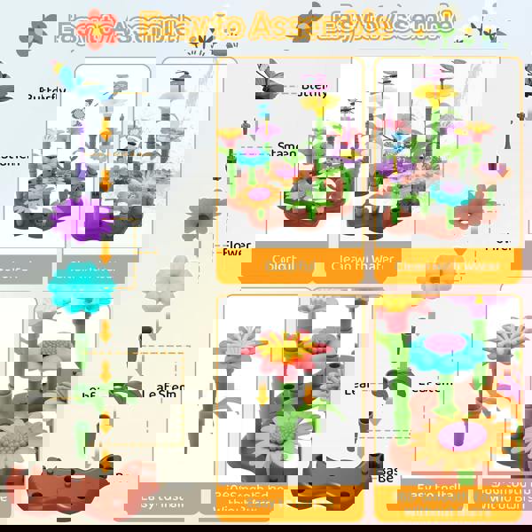 deAO 54PCS DIY Flower Garden Toy - Creative Building & Planting STEM Playset for Girls Ages 3–6