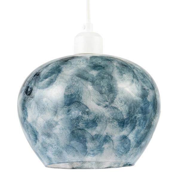 Chic Steel Blue and Silver Glass Pendant Shade with Swirl Brush Style Image 1