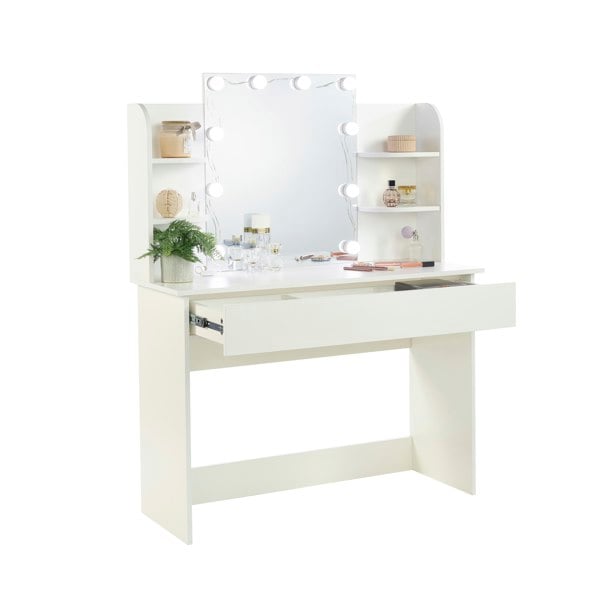 MMT Furniture Designs White Dressing Table with Drawers Make Up Desk With LED Mirror Modern Bedroom