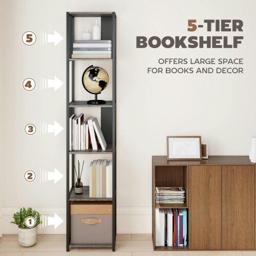 Wyld Haus Rettisa  Metal And Wood Grey 5 Tier Bookshelf With Steel Frame