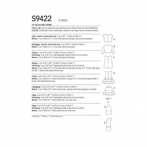 Simplicity Sewing Pattern 9422, Doll Clothes OS (One Size) - Intermediate