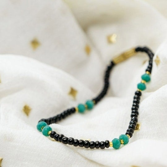 The Colourful Aura Black Golden Beads Indian Everyday Devil Eye Mangalsutra Nazaria Bracelet