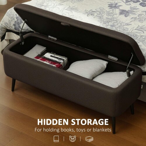 Wyld Haus Mahano Linen Look Dark Brown Rectangle Storage Ottoman