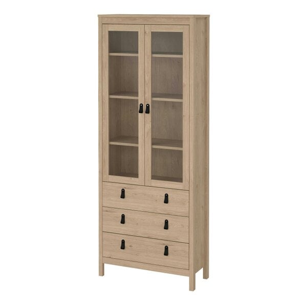 Wyld Haus Wildberry Natural Oak Wood Glass China Cabinet 2 Doors 3 Drawers